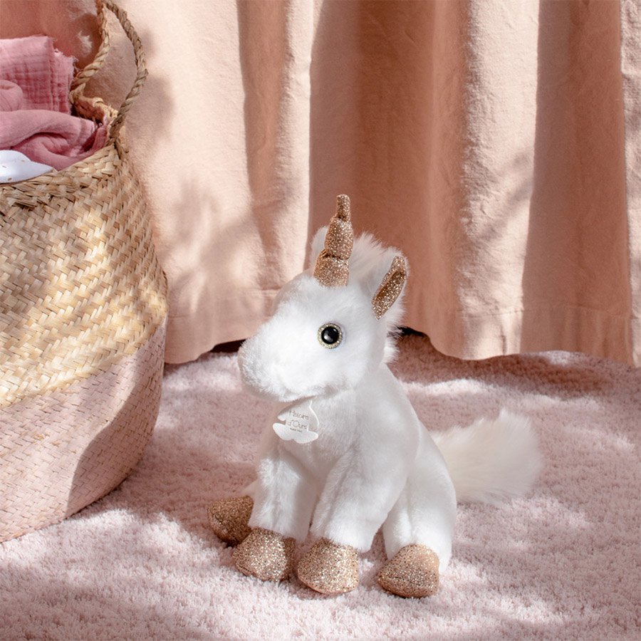 Peluche Licorne paillettes Blanche Or – 23 cm-3