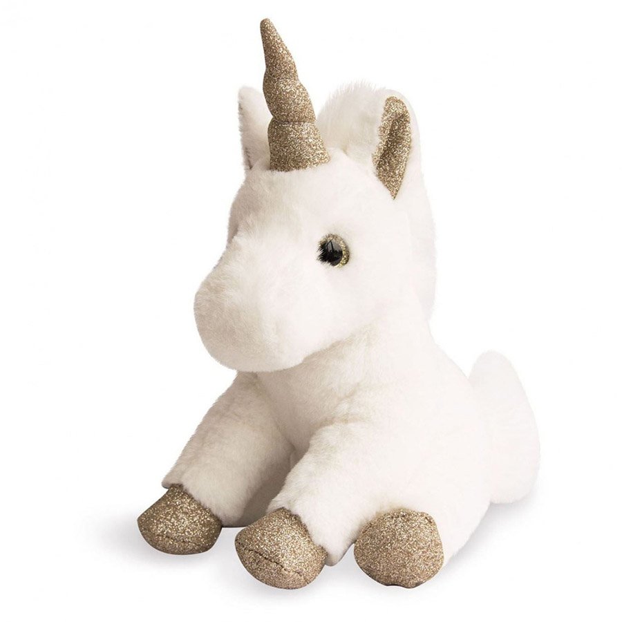 Peluche Licorne paillettes Blanche Or – 23 cm