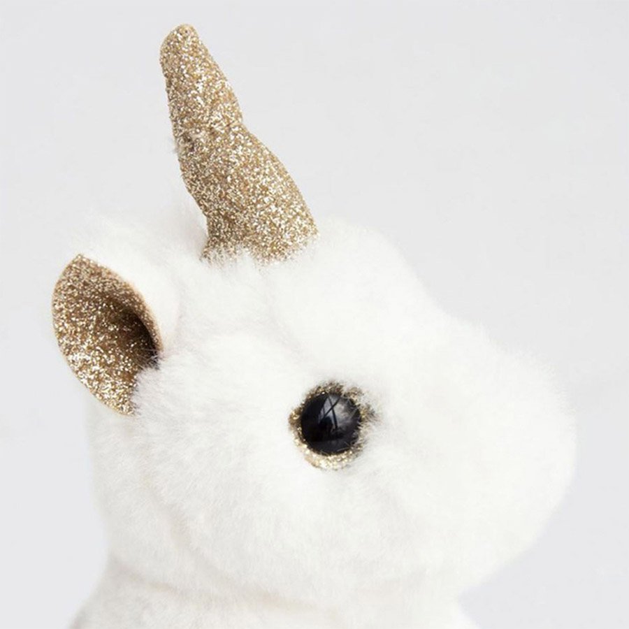 Porte-Clé Peluche Licorne Blanc Or – 14 cm-1