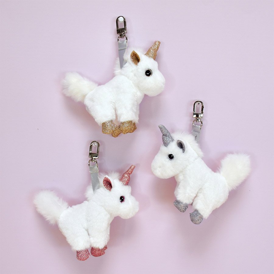 Porte-Clé Peluche Licorne Blanc Rose – 14 cm-2
