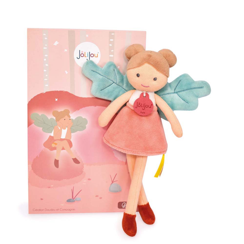 Poupée tissu fée de la forêt – Gaia- corail et vert – 25 cm-4