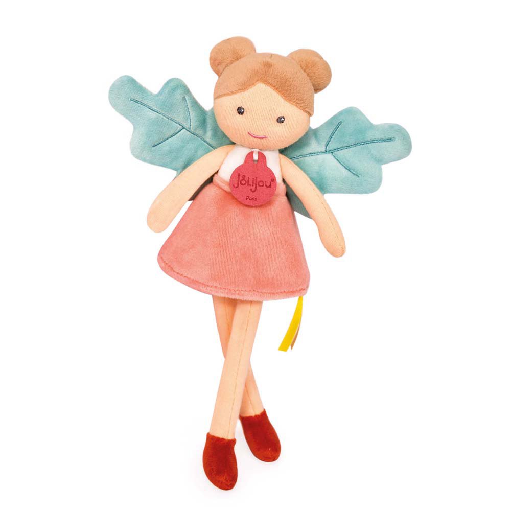 Poupée tissu fée de la forêt – Gaia- corail et vert – 25 cm-5