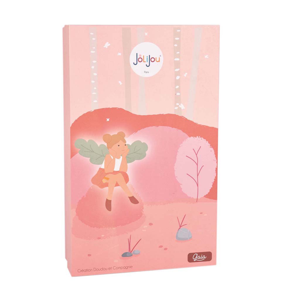 Poupée tissu fée de la forêt – Gaia- corail et vert – 25 cm-6