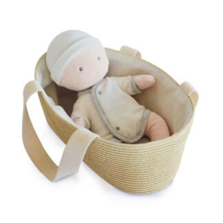 Poupon bébé avec couffin – Pol – Blanc et gris – 28 cm-1
