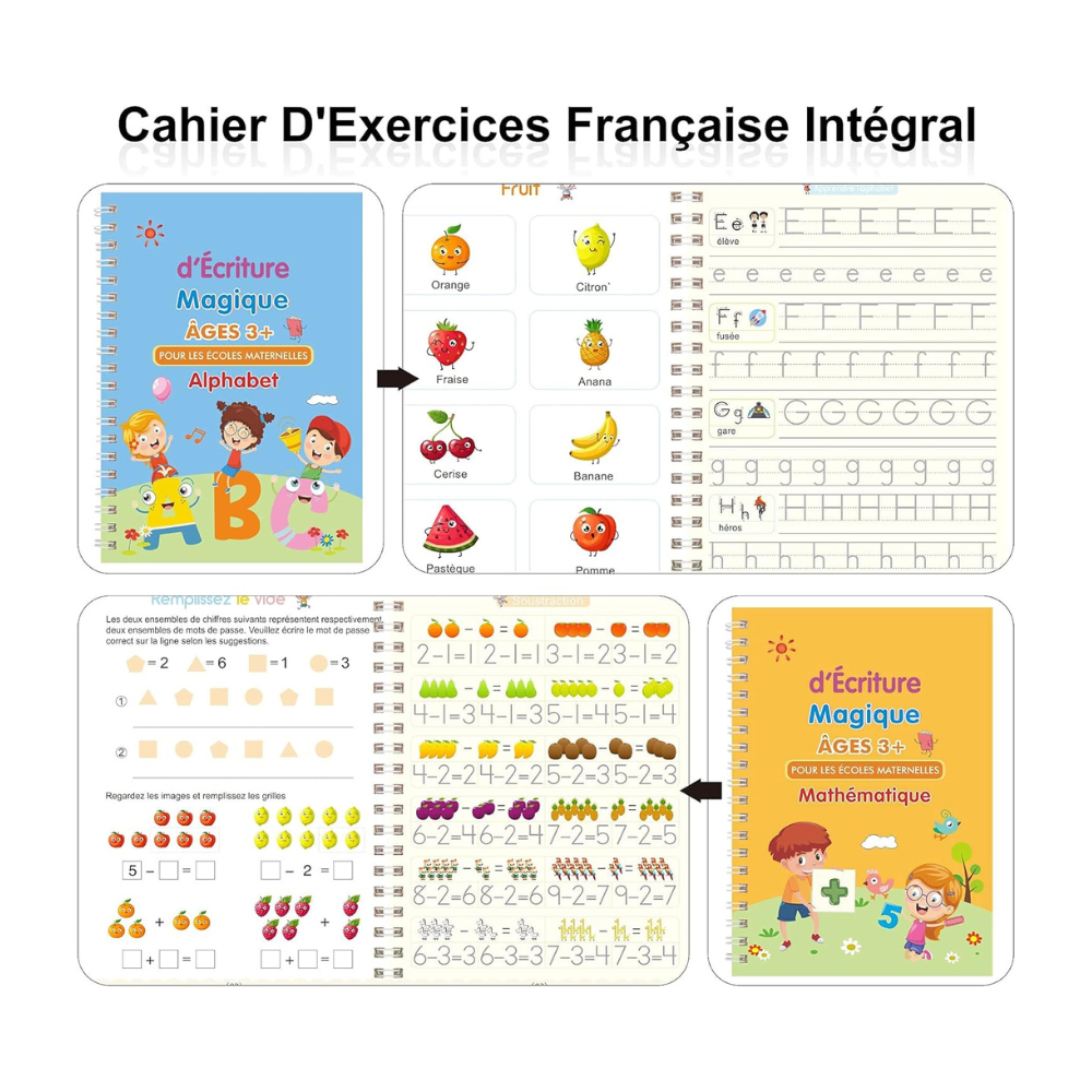 Ensemble de 4 cahiers d’écriture dessin – alphabet – mathématique – numéro 2